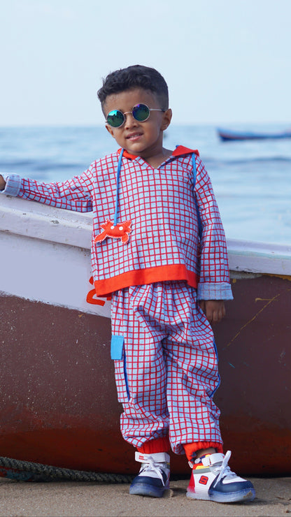 Red Crab Checkered Hoodie Co-ord Set