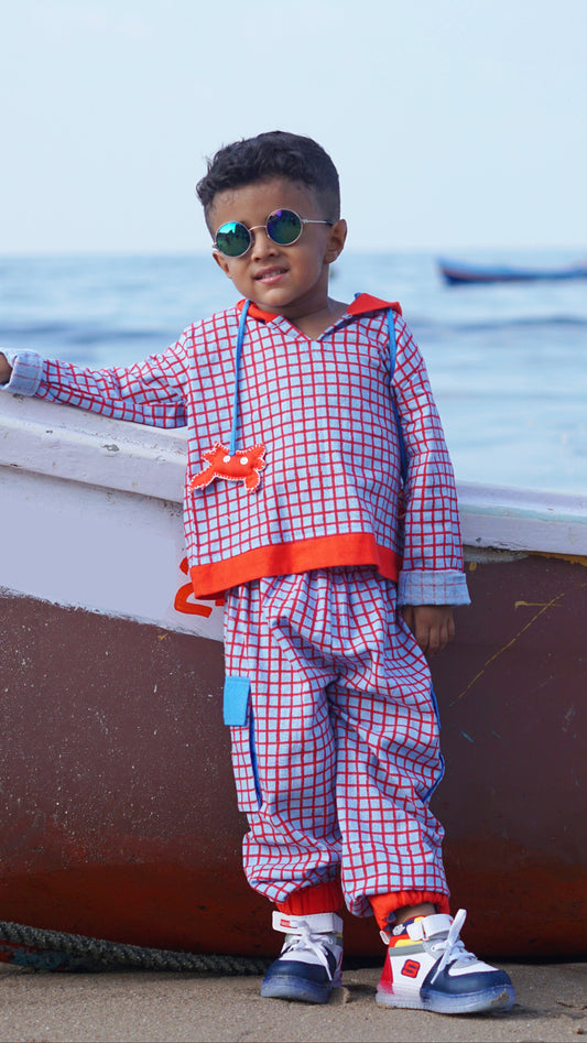 Red Crab Checkered Hoodie Co-ord Set