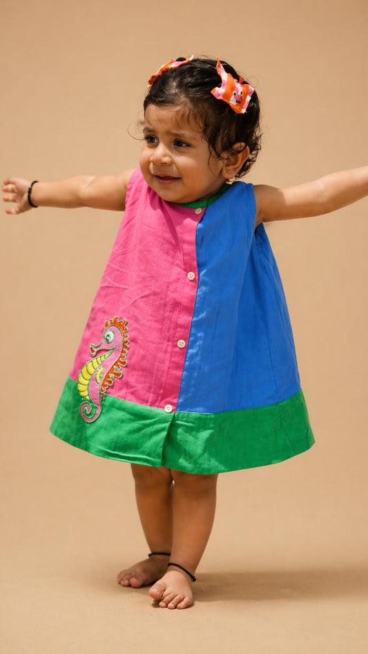 Colour Block Dress For Girl