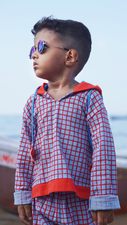 Red Crab Checkered Hoodie Co-ord Set