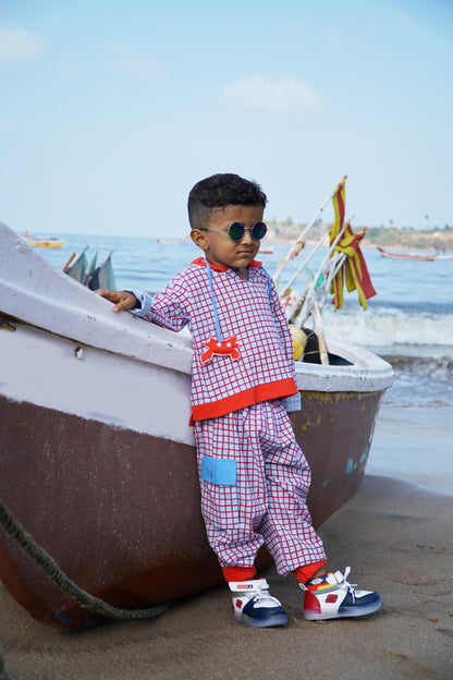 Red Crab Checkered Hoodie Co-ord Set