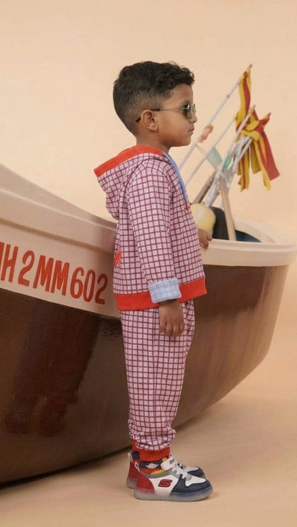 Red Crab Checkered Hoodie Co-ord Set