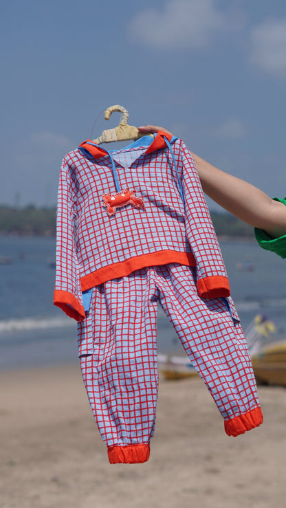 Red Crab Checkered Hoodie Co-ord Set