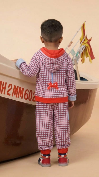 Red Crab Checkered Hoodie Co-ord Set