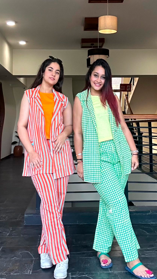 MIRA Lemon Green Checks print 3 pc Co-Ord Set