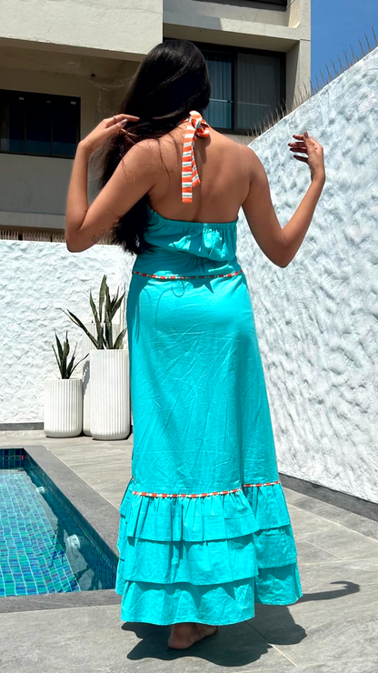 Sara Halter neck Beach dress Aqua