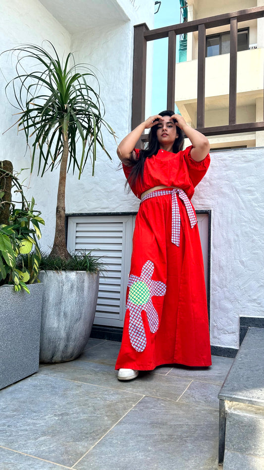 Aditi Fiery red 2pc Skirt co-ord set