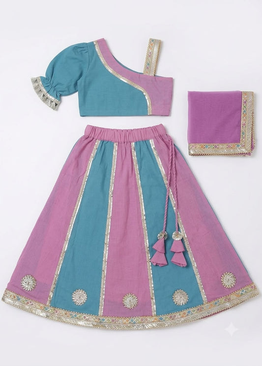 Lavender & Teal Festive Paneled Lehenga Set