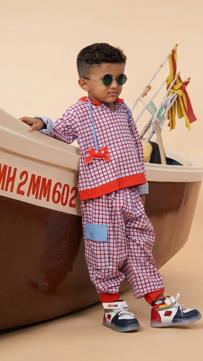 Red Crab Checkered Hoodie Co-ord Set