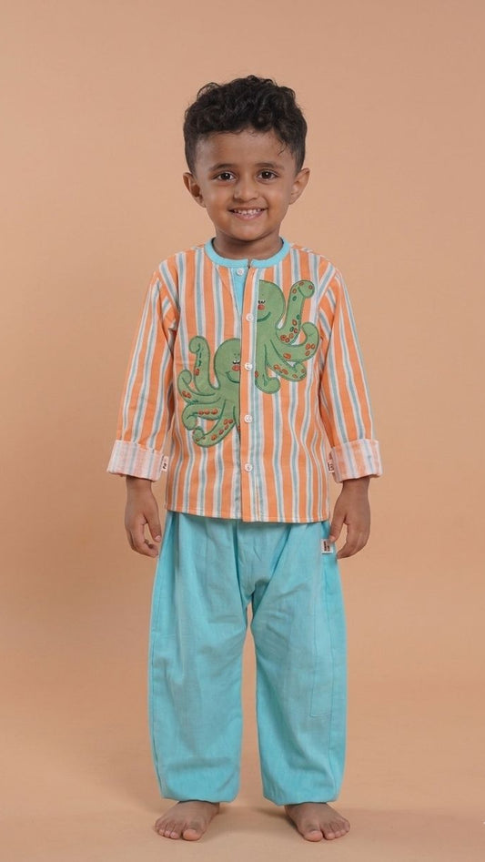 OctoSplash Striped Kurta & Lagoon Pant Set
