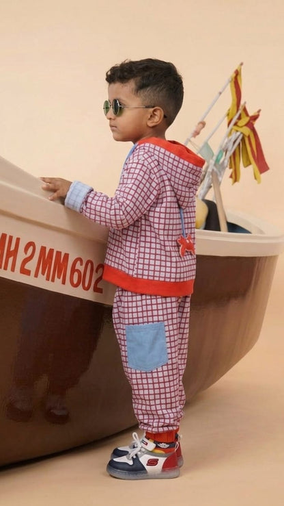 Red Crab Checkered Hoodie Co-ord Set